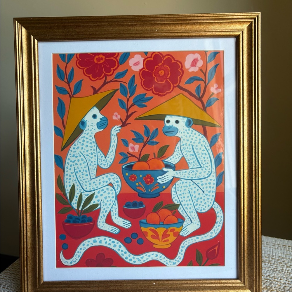 Monkey Art Print in 8x10 Gold Frame Chinoiserie Tropical Maximalist Gallery Wall